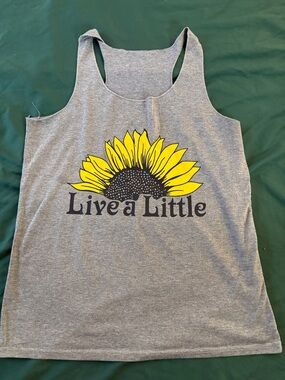 Gray Tank Top with Yellow Sunflower "Live a Little"